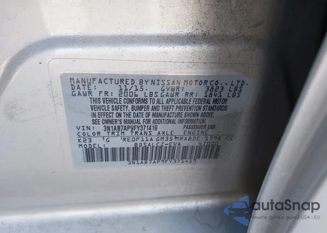 2015 Nissan Sentra S from USA, damaged, VIN 3N1AB7AP9FY371419
